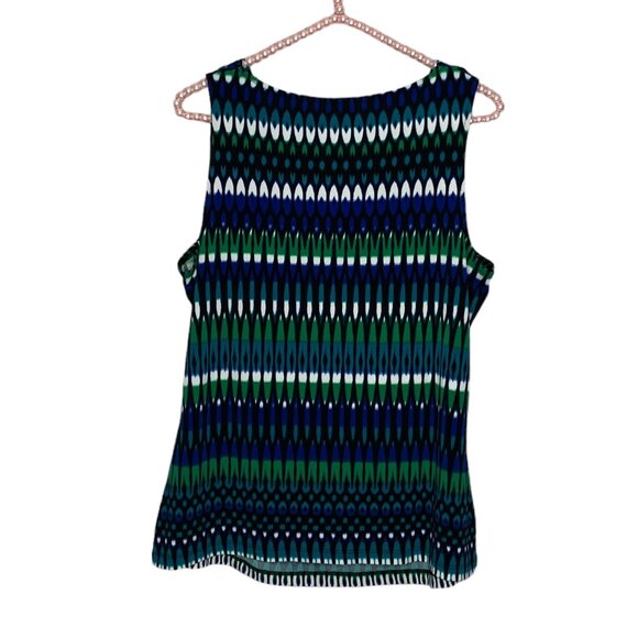 Calvin Klein Large L Blue Green Ikat Stretch Jersey Knit Sleeveless Shell Top - Picture 2 of 4